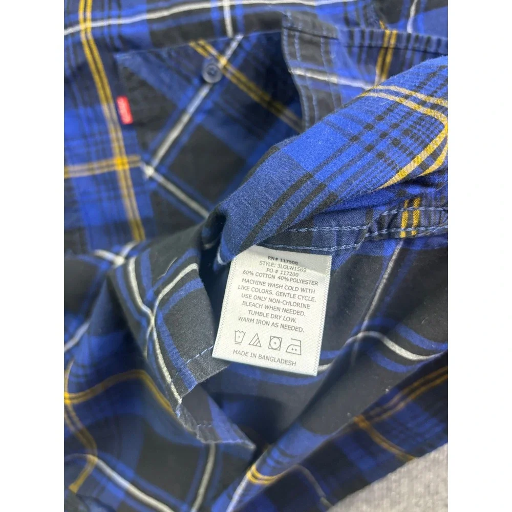 Levi's Button Up Shirt Mens Large Blue Plaid Long‎ Sleeve Pockets 3LGLW1569